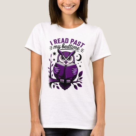 寝る間も惜しんで読書 Funny Owl 本好き Tシャツ (正面)
