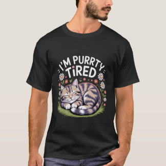 寝不足でグッタリ 猫の疲労ユーモア --- Tシャツ