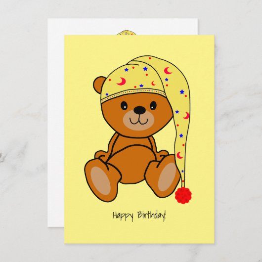 寝台帽の誕生日カード付き可愛いテディベア サンキューカード (正面/裏面)