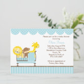 寝台（青）付きのジャングルの動物たち招待状 招待状 (スタンド正面)