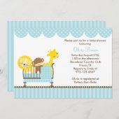 寝台（青）付きのジャングルの動物たち招待状 招待状 (正面/裏面)