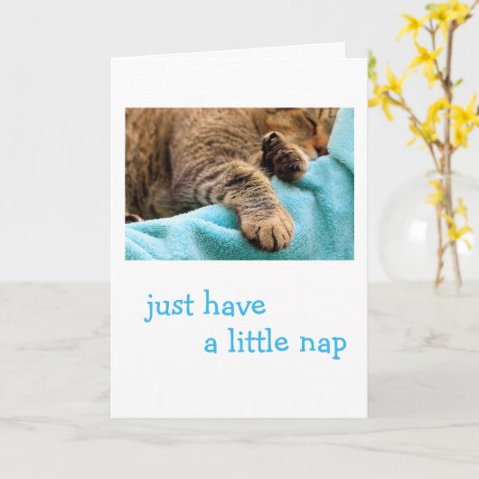 寝坊の怠け猫が元気になる カード (黄色い花)