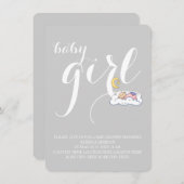 寝坊ガールシャワーエレガント文字ミニマル 招待状 (正面/裏面)