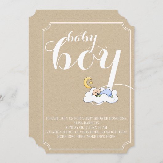 寝坊シャワーヴィンテージ文字 ミニマル 招待状 (正面/裏面)