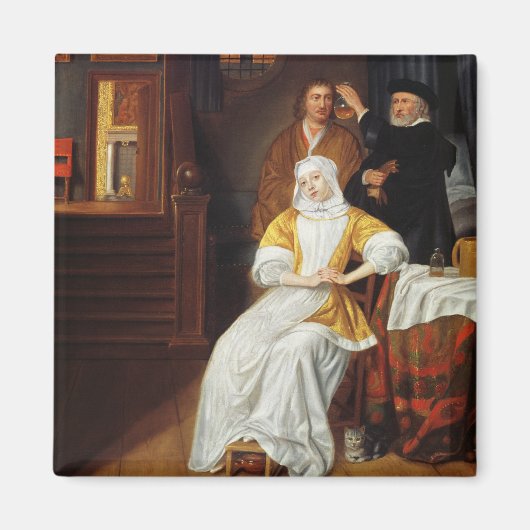 寝室で若い婦人を訪れる医者(油 マグネット (正面)