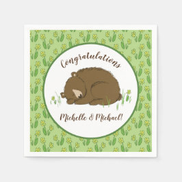 寝熊の赤ちゃんシャワーウッドランド スタンダードカクテルナプキン
