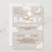 寝熊ニュートラルバルーン赤ちゃんシャワー 招待状 (正面)
