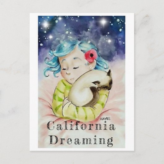 寝猫を抱えた少女 ポストカード (正面)