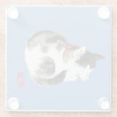 寝猫日本の白黒 ガラスコースター (裏面)