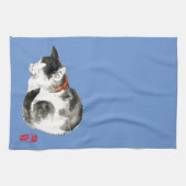 寝猫日本の白黒 キッチンタオル (横)