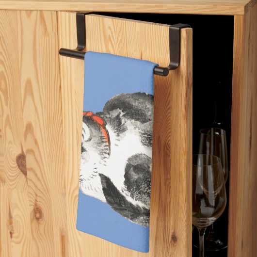 寝猫日本の白黒 キッチンタオル (三つ折り)