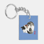 寝猫日本の白黒 キーホルダー (正面左)