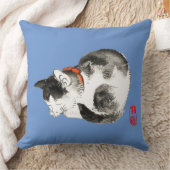 寝猫日本の白黒 クッション (ブランケット)