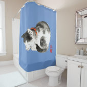 寝猫日本の白黒 シャワーカーテン (インサイチュ)