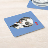 寝猫日本の白黒 スクエアペーパーコースター (アングル)