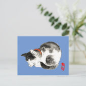 寝猫日本の白黒 ポストカード (スタンド正面)