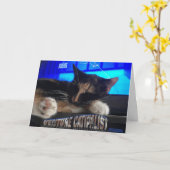 寝猫 カード (黄色い花)