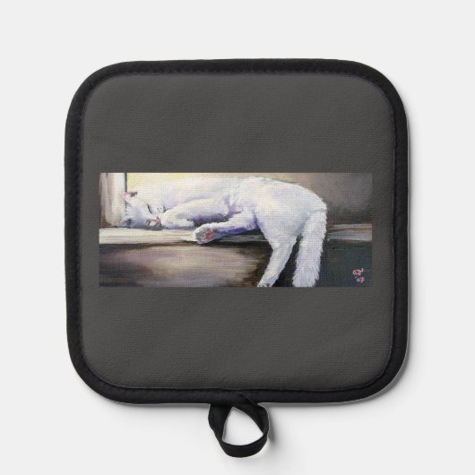 寝白猫オーブンミッツ&ポットホルダー 鍋敷き (正面)