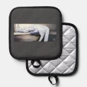 寝白猫オーブンミッツ&ポットホルダー 鍋敷き (正面/裏面)