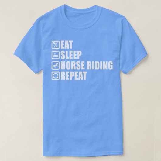 寝馬食べ乗馬馬馬馬馬乗りギフト Tシャツ (デザイン正面)