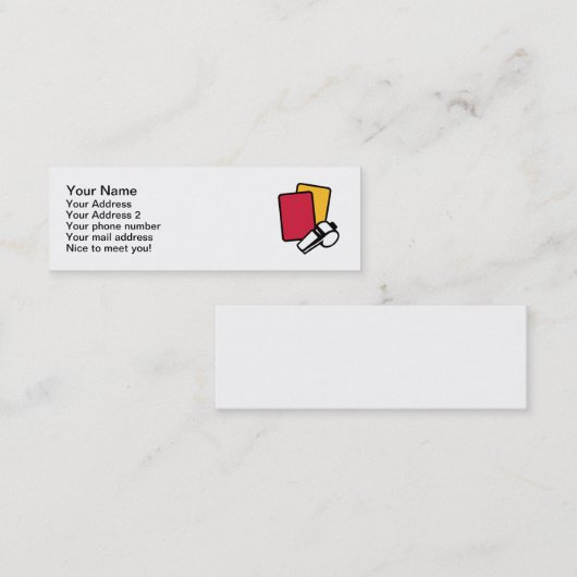 審判員の赤いイエロー・カード笛 スキニー名刺 (正面/裏面)