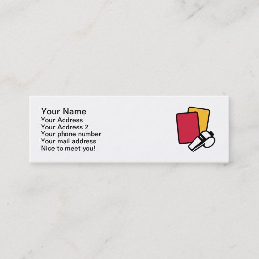 審判員の赤いイエロー・カード笛 スキニー名刺 (正面)