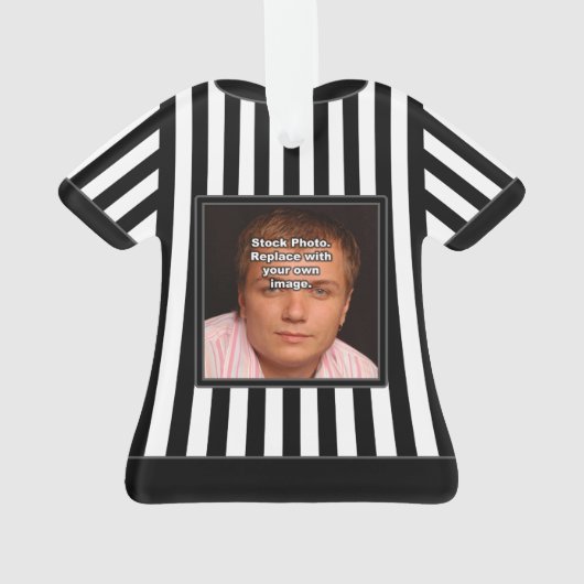 審判員の黒く及び白くストライプのな均一パーソナライズ オーナメント (裏面)