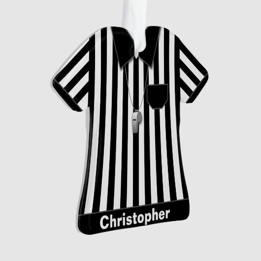 審判員の黒く及び白くストライプのな均一パーソナライズ オーナメント (正面)