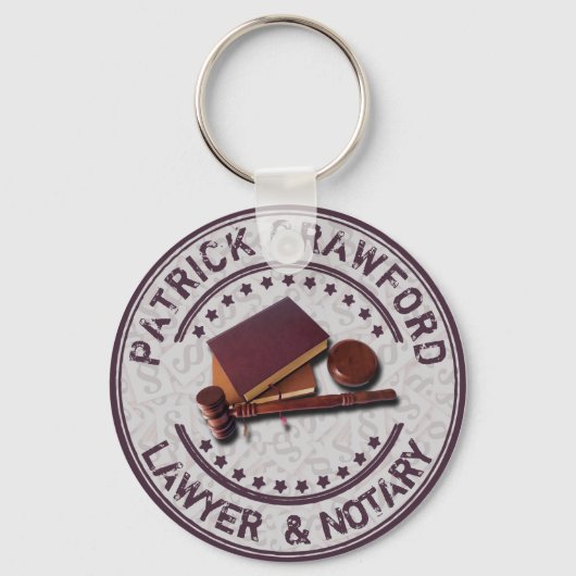 審判官ハンマー及び氏名を記載した弁護士又は公証人事務所 キーホルダー (正面)