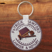 審判官ハンマー及び氏名を記載した弁護士又は公証人事務所 キーホルダー (正面)