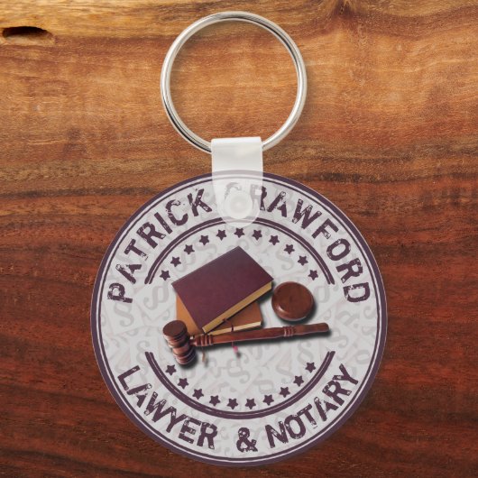 審判官ハンマー及び氏名を記載した弁護士又は公証人事務所 キーホルダー (正面)
