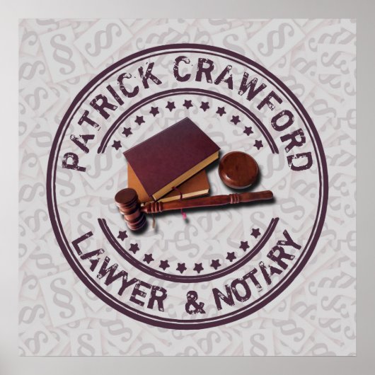 審判官ハンマー及び氏名を記載した弁護士又は公証人事務所 ポスター (正面)