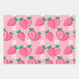 審美的なイチゴ果実食品ピンク ラッピングペーパーシート