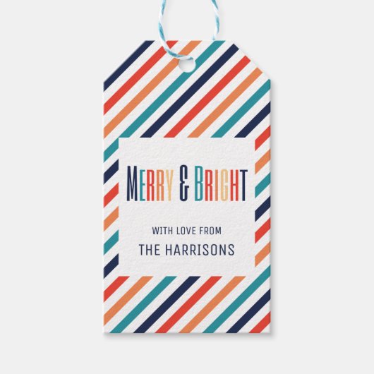 審美的なクリスマスレトロストライプのカラフル行 ギフトタグ (正面)