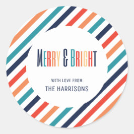審美的なクリスマスレトロストライプのカラフル行 ラウンドシール