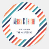 審美的なクリスマスレトロストライプのカラフル行 ラウンドシール (正面)