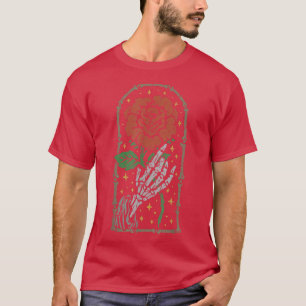 審美的なバラ白いスケルトンの手を持って赤R Tシャツ