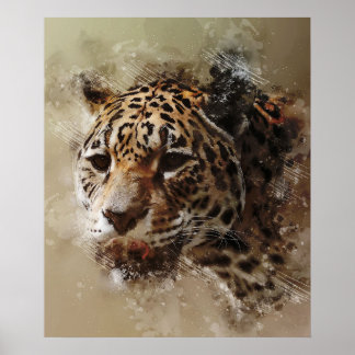 審美的なパンサー顔の水の色絵を描の ポスター