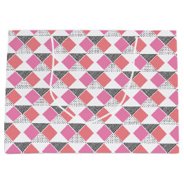 審美的なピンクと黒の三角形の装飾 ラージペーパーバッグ