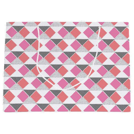 審美的なピンクと黒の三角形の装飾 ラージペーパーバッグ (正面)