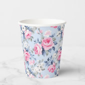 審美的なピンクのバラ花柄 紙コップ (正面)