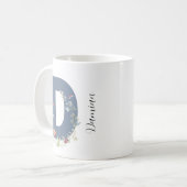 審美的な水の色のフローラ文字Dモノグラム コーヒーマグカップ (正面左)