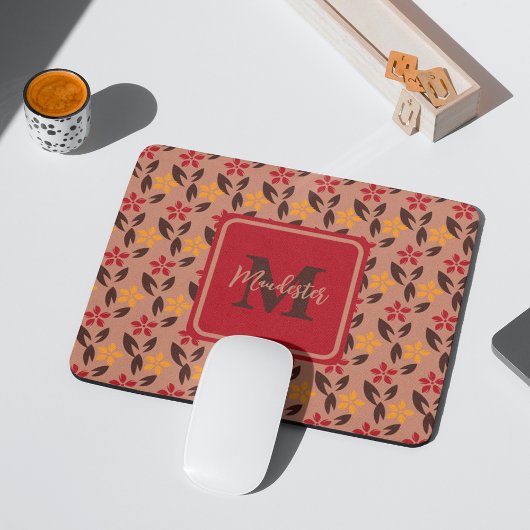 審美的な茶色のブルゴーニュのモノグラム花柄 マウスパッド