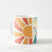 審美的な青の幾何学の赤いヴィンテージの夕日 コーヒーマグカップ (正面左)