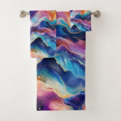 審美的カラフルレインボー瑪瑙グリッターテクスチャ バスタオルセット (インサイチュ)