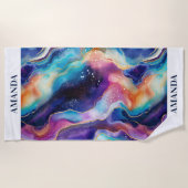 審美的カラフルレインボー瑪瑙グリッターテクスチャ ビーチタオル (正面)