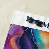 審美的カラフルレインボー瑪瑙グリッターテクスチャ ビーチタオル (インサイチュ)