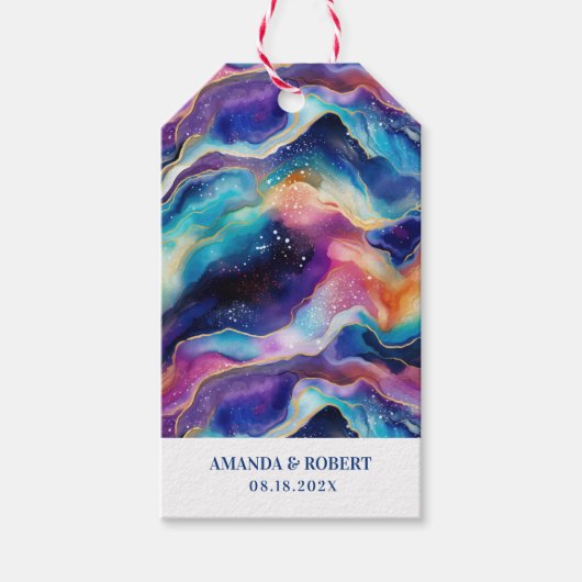 審美的カラフルレインボー瑪瑙グリッターモノグラム ギフトタグ (正面)