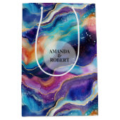 審美的カラフルレインボー瑪瑙グリッターモノグラム ミディアムペーパーバッグ (正面)