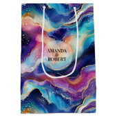 審美的カラフルレインボー瑪瑙グリッターモノグラム ミディアムペーパーバッグ (裏面)